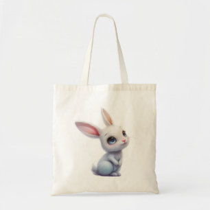 Bolsa Tote Coelho Branco Fofo com Olhos Azuis Grandes