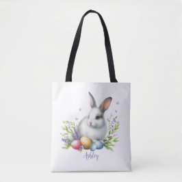 Bolsa Tote Coelho da Páscoa Personalizado em Aquarela