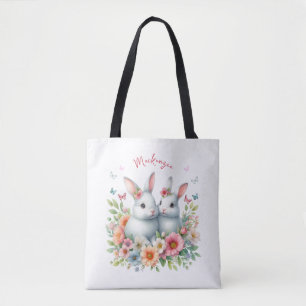 Bolsa Tote Coelho da Páscoa Personalizado em Aquarela