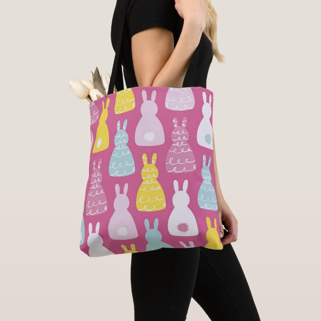 Bolsa Tote Coelho da Páscoa Rosa Padrão Fofo (Close Up)