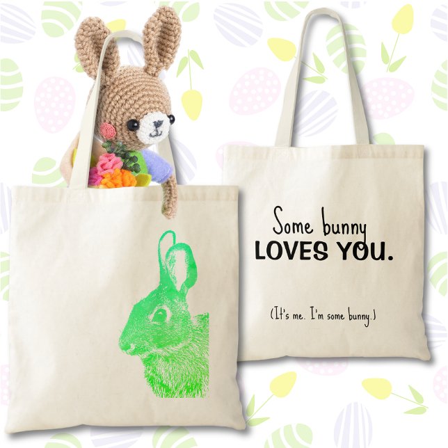 Bolsa Tote Coelho de Páscoa com Gradiente de Grama Verde Mini (Bright green bunny rabbit on the front and customizable text on the back makes this tote bag unique.)