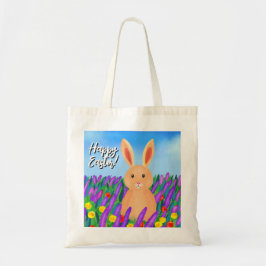Bolsa Tote Coelho de Páscoa fofo entre as flores