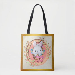 Bolsa Tote Coelho de Páscoa Fofo Sentado na Cesta