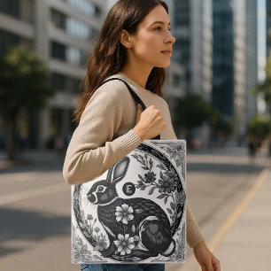 Bolsa Tote Coelho de Páscoa Monocromático Floral Vintage Vito