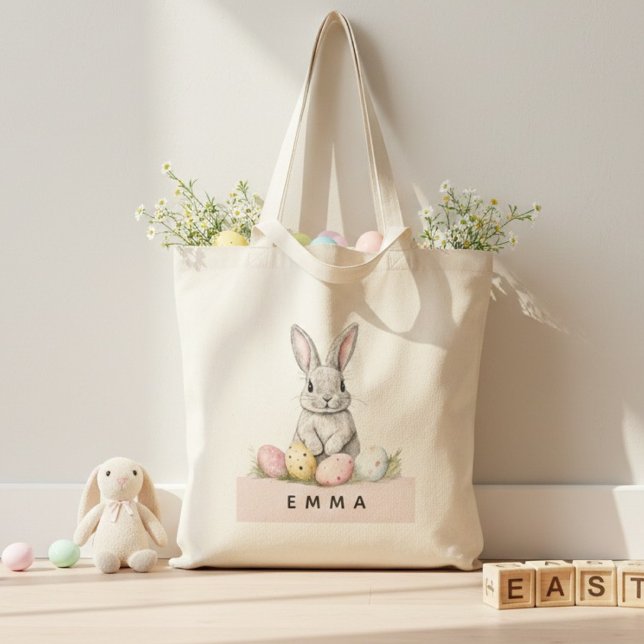 Bolsa Tote Coelho de Páscoa Personalizado com Nome  (Criador carregado)
