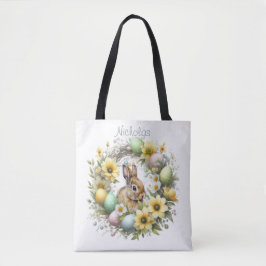 Bolsa Tote Coelho de Páscoa Personalizado em Aquarela