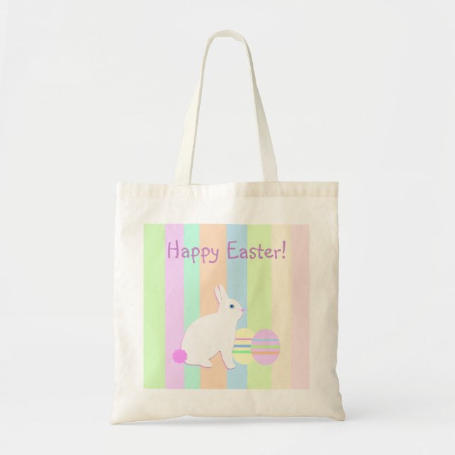 Bolsa Tote Coelho e Ovos da Páscoa Feliz (Frente)