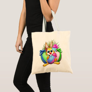 Bolsa Tote Coelho engraçado mordendo um ovo de Páscoa