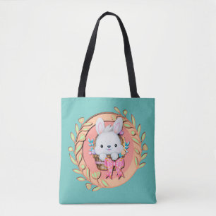 Bolsa Tote Coelho Fofo Sentado em Cesta de Páscoa Projeto 3D