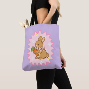 Bolsa Tote Coelho Kawaii Cenoura Flores da Primavera