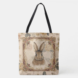 Bolsa Tote Coelho Vintage, Coelho Fofo com Padrão de Flores