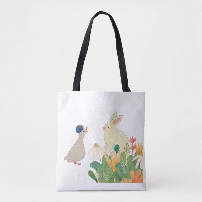 Bolsa Tote Coelho Whimsical & Pássaro em Sangue - Primavera (Frente)