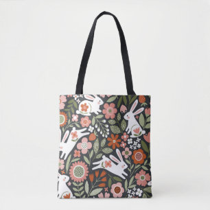 Bolsa Tote Coelhos brancos bonitos, padrão de colheita floral