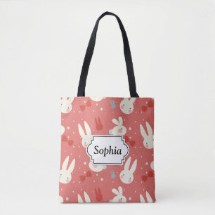 Bolsa Tote Coelhos de Páscoa bonitos em um padrão de fundo 