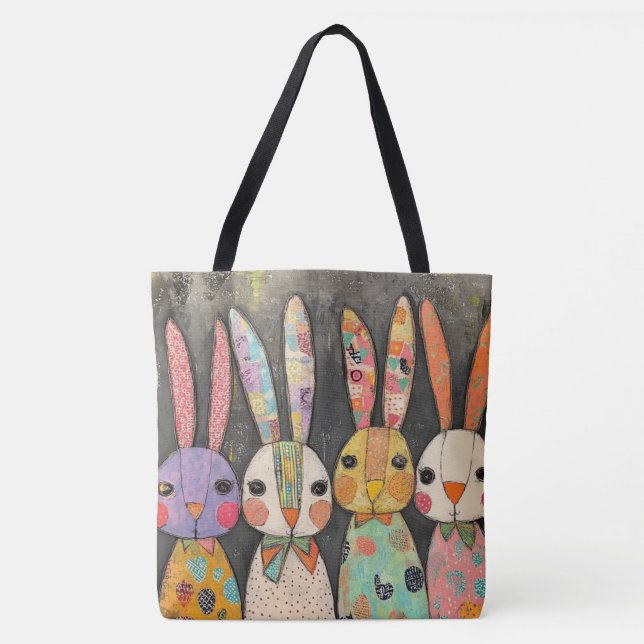 Bolsa Tote Coelhos de Páscoa com Remendo Fantasioso (Frente)