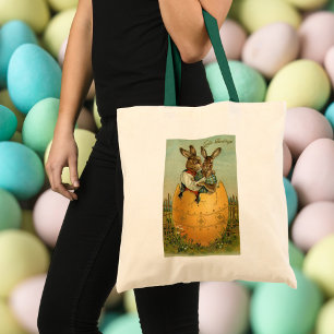 Bolsa Tote Coelhos de Páscoa Vitorianos Antigos em um Ovo de