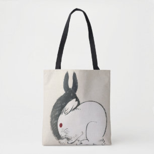 Bolsa Tote Coelhos negros e brancos de Kōno Bairei