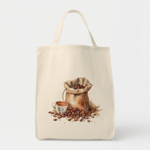 Bolsa Tote Coffee Brown Coffee Watercolor