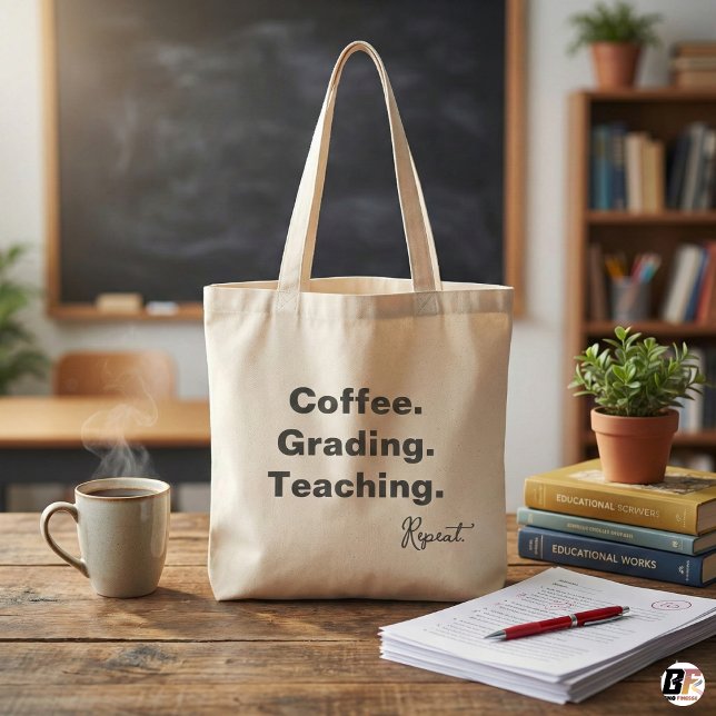 Bolsa Tote Coffee Grading Teaching Repeat | Funny Teacher Gif (Criador carregado)