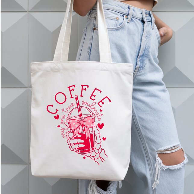 Bolsa Tote Coffee My One True Soulmate Red Hearts Skeleton (Criador carregado)