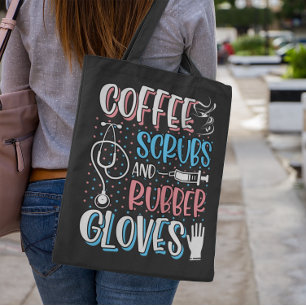 Bolsa Tote COFFEE SCRUBS RUBBER GLOVES RN Nurse registrada