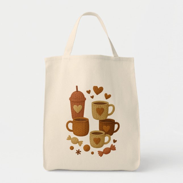 Bolsa Tote Coffee Valentine Day Love Knitted Hearts Hugs (Frente)
