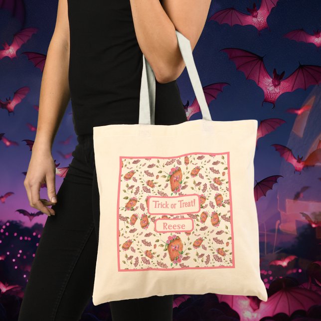 Bolsa Tote Coffin com Rosas Rosa Bats (Criador carregado)