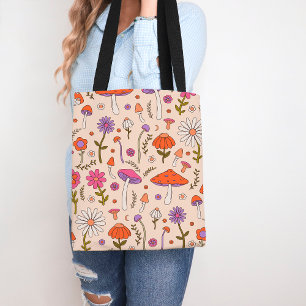 Bolsa Tote Cogumelo e Natureza Colorida Floral Inspirados