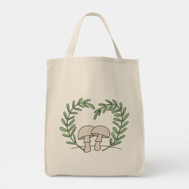 Bolsa Tote Cogumelos com Folhas de Fern Coração (Verso)