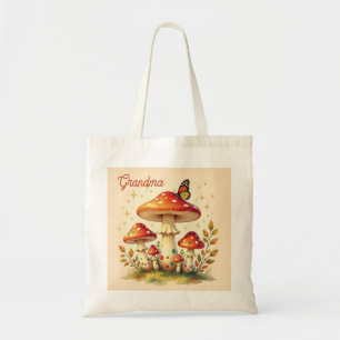 Bolsa Tote Cogumelos e Borboleta Retro Cores Vintage