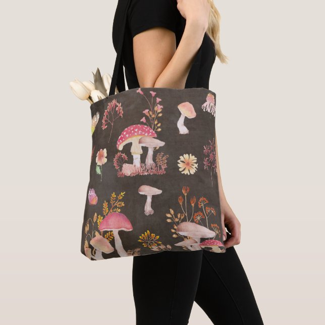 Bolsa Tote Cogumelos e flores silvestres (Close Up)
