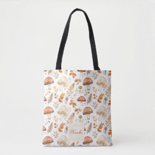 Bolsa Tote Cogumelos Personalizados Bonitos e Folhas Caem