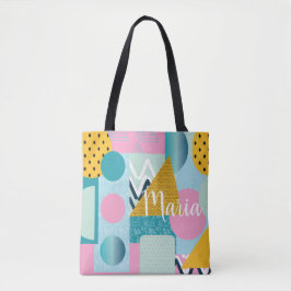 Bolsa Tote Colagem Abstrato Colorido 90s Rosa Aqua