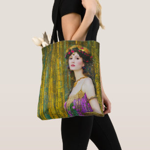 Bolsa Tote Colagem Colorida do Estilo Klimt Retrato da Mulher