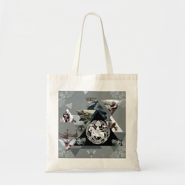 Bolsa Tote Colagem da safra Retro com rendas e flores (Frente)