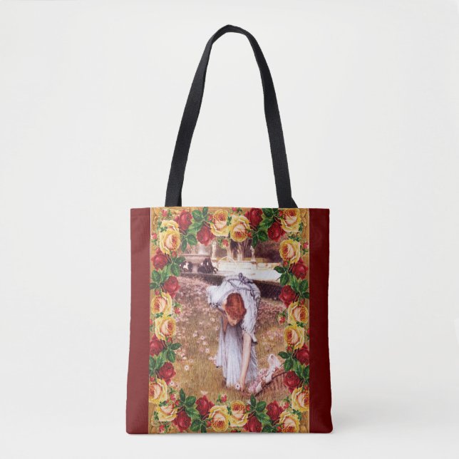 Bolsa Tote Colagem da safra Retro com rendas e flores (Frente)