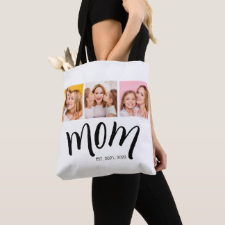 Bolsa Tote Colagem de 3 Fotos Mãe Est Elegante Presente Práti