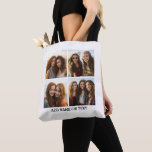 Bolsa Tote Colagem de 4 fotos e texto personalizado com fundo<br><div class="desc">Use quatro fotos quadradas para criar um presente único e pessoal. Se precisar ajustar as imagens,  clique na ferramenta de personalização para fazer alterações.</div>