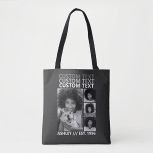 Bolsa Tote Colagem de 4 Fotos Personalizadas Vintage