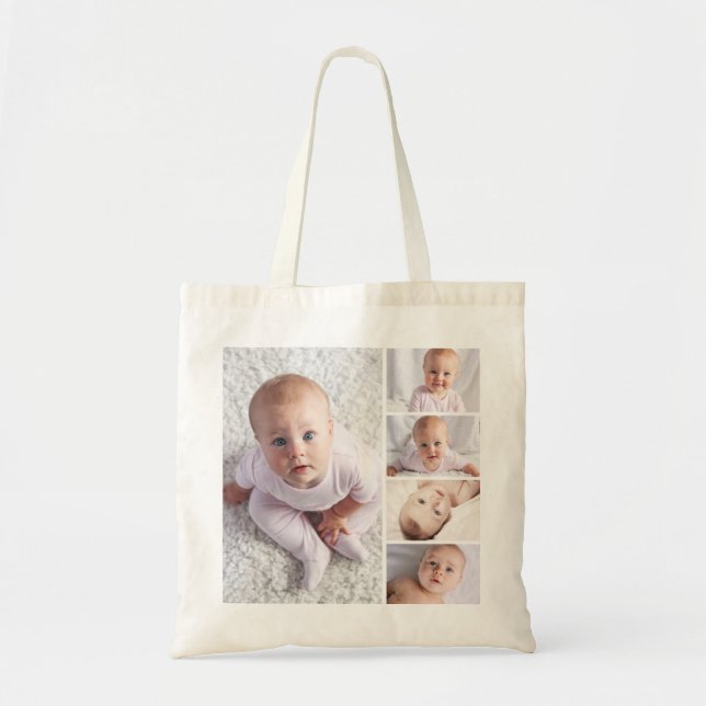 Bolsa Tote Colagem de 5 Fotos de Netos Personalizados (Frente)