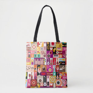 Bolsa Tote Colagem de arte, ilustração musical da safra. Patc