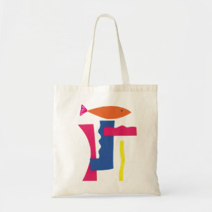 Bolsa Tote Colagem de Arte, Peixe, Coloração Moderna Minima