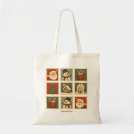 Bolsa Tote Colagem de Carimbo de Natal Retroativo Personaliza