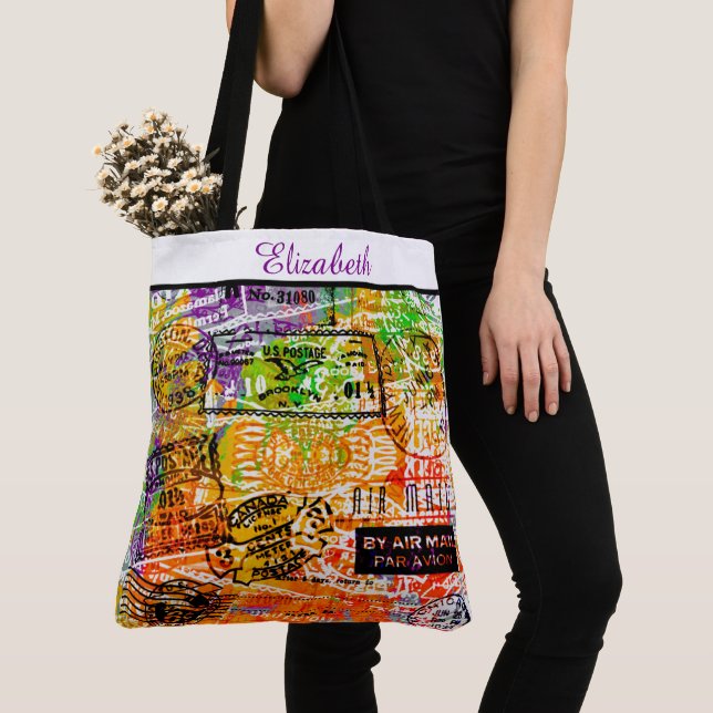 Bolsa Tote Colagem de carimbo personalizado (Close Up)