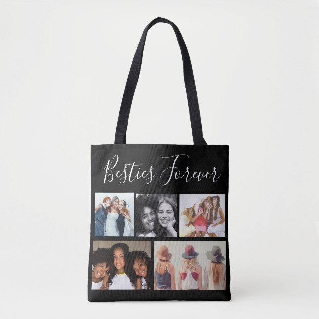 Bolsa Tote Colagem De Cinco Fotos Personalizada Para Besties  (Frente)