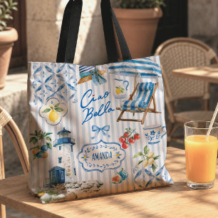 Bolsa Tote Colagem de Citrino Majólica Azul Siciliana Turques