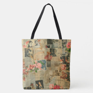 Bolsa Tote Colagem de Correções de Jornais Rustic Vintage (2)