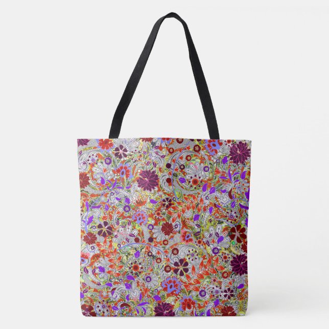 Bolsa Tote Colagem de flores coloridas fofas design (Frente)
