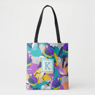 Bolsa Tote Colagem de flores e aves tropicais