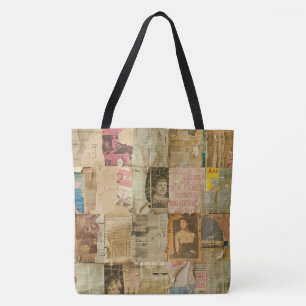 Bolsa Tote Colagem de folhetos de jornal Rustic Vintage (6)